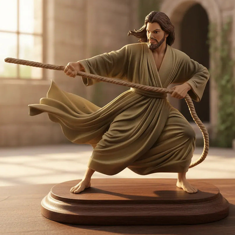 Figura Jesus Jalando Cuerda Naranja Claro