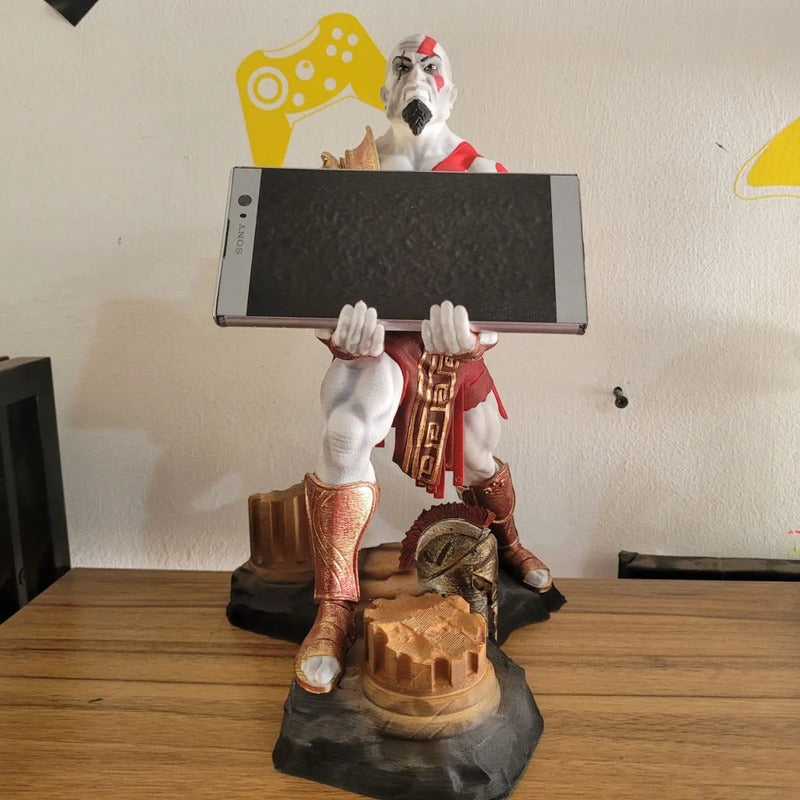 Soporte Para Mando O Celular De Kratos God Of War V3 Blanco, Rojo Y Dorado