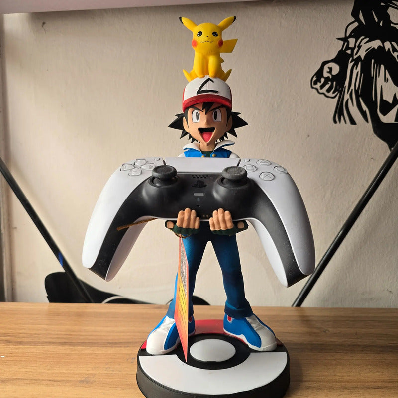 Soporte Para Control Play Xbox O Cel Ash Con Pikachu Pokemo Azul